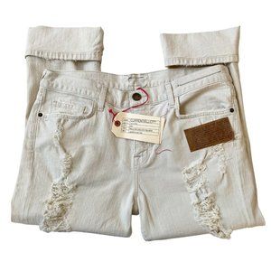 Current/Elliott Womens Boyfriend Distressed Beige Denim Jeans in Natural Destroy